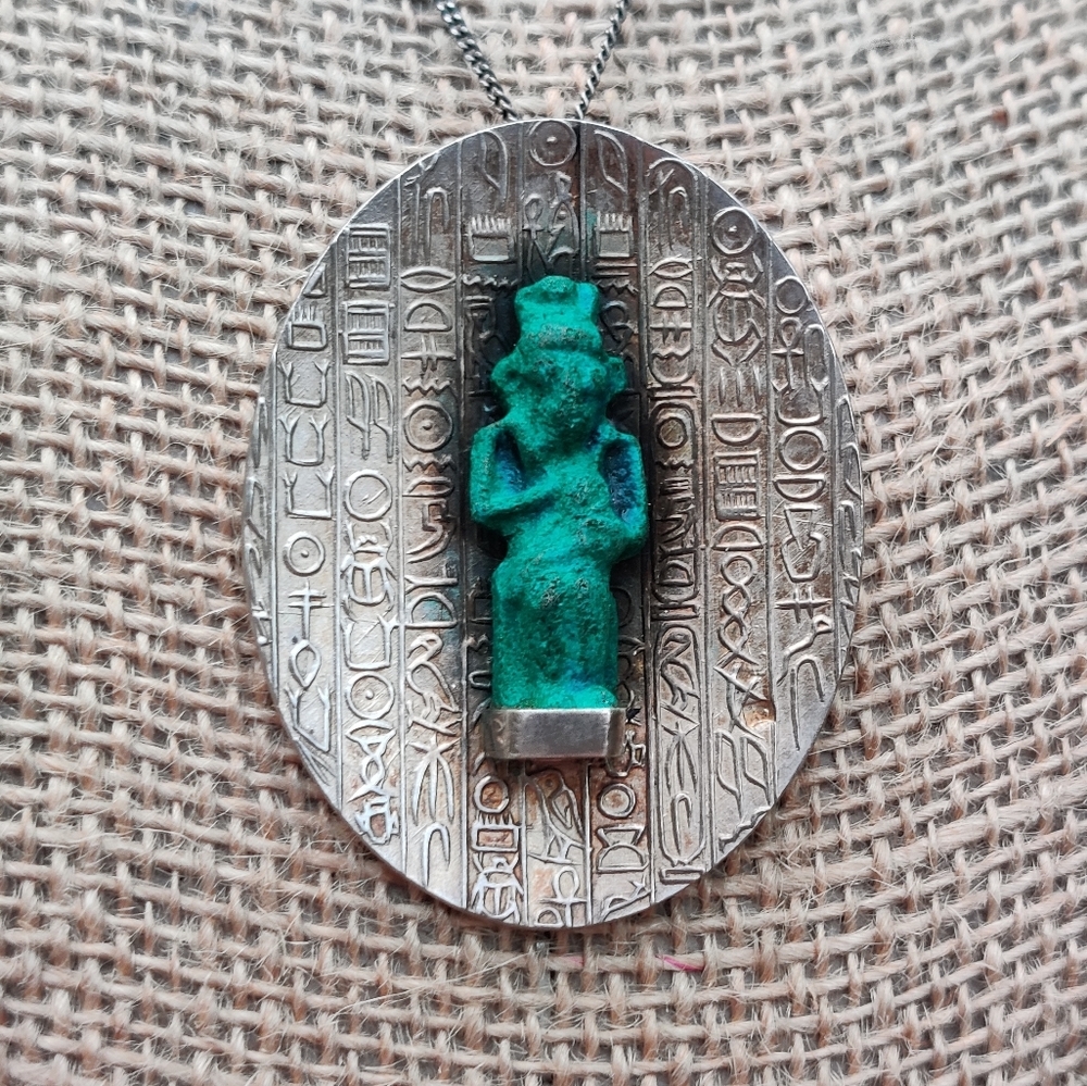 Egyptian Revival Pin/Brooch Necklace Sterling Silver Vintage